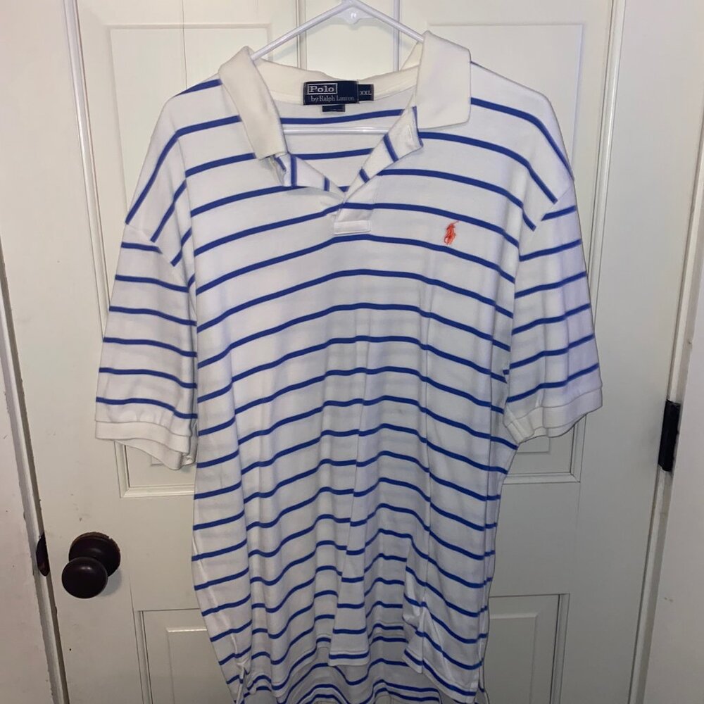 Polo by Ralph Lauren Men's XXL Blue & White Striped Short Sleeve Polo Shirt